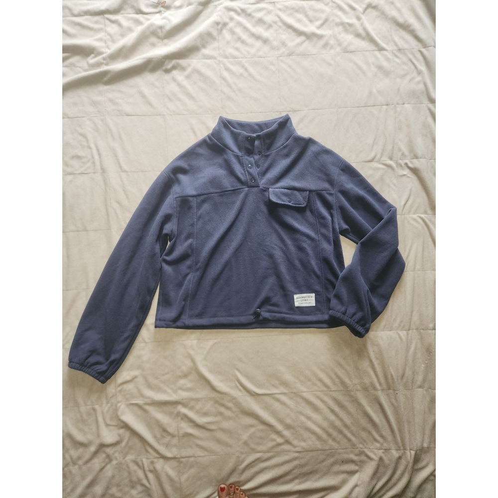 Blue Aéropostale Sport Cropped fleece pullover snap-button mock neck. Womens XL